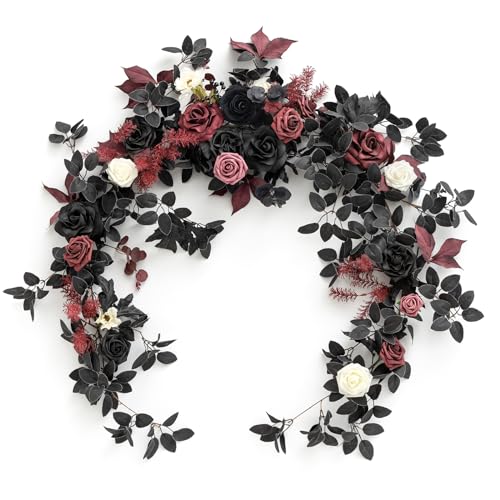 Ling’s Moment Flower Garland – 6FT Eucalyptus & Rose – Sweetheart Table Decor for Wedding Reception, Artificial Floral Garland for Mantle, Thanksgiving, Christmas Decoration