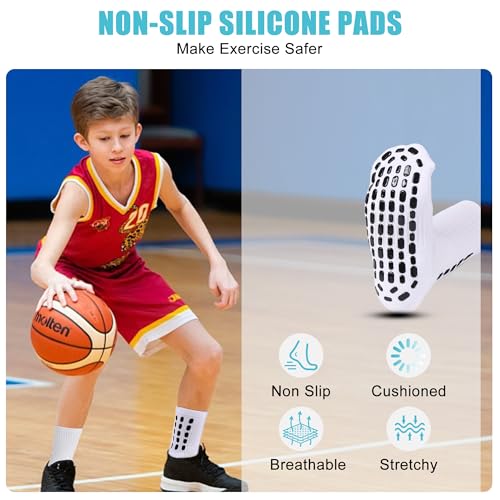 6 Pairs Kids Grip Soccer Socks Cushioned Non Slip Football Athletic Sports Socks for Boys Girls4