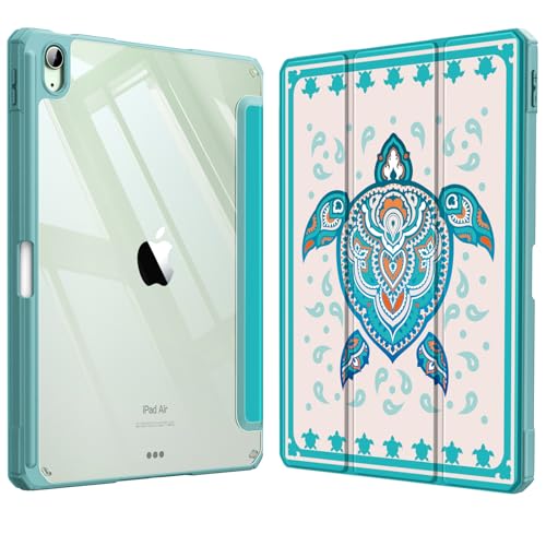 Fintie Hybrid Slim Case for iPad Air 11-inch M4/M3/M2 (2026/2025/2024), iPad Air 5th/4th Generation (2022/2020) 10.9 Inch - Shockproof Cover with Clear Back Shell & Pencil Holder, Green Sea Turtle
