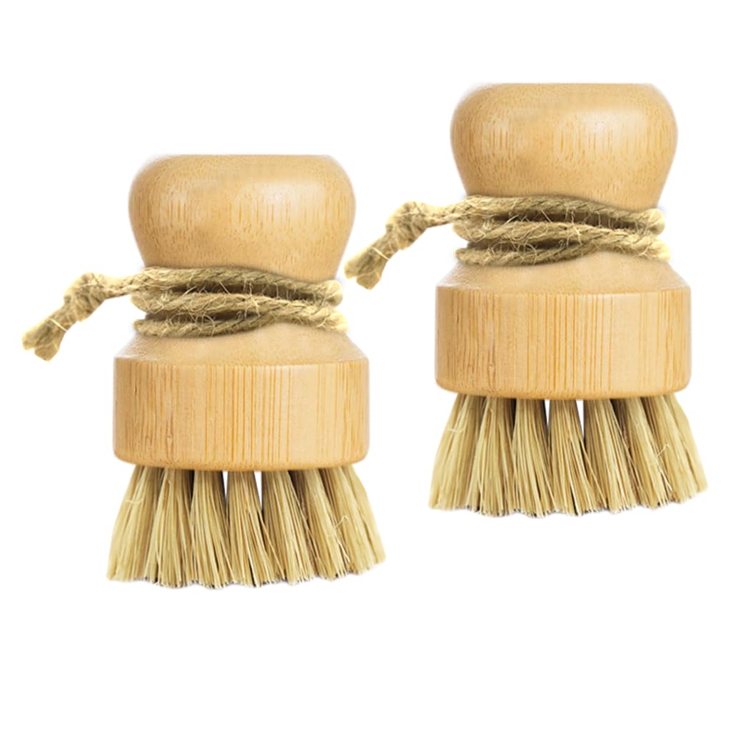 Supvox® 2Pcs Bamboo Dish Brush Cleaning Brush - Pot Brush Pan Brush Oil Brush Round Handle Dish Brush Scrub Wooden Brush for Pots, Pans & Surfaces-image-30