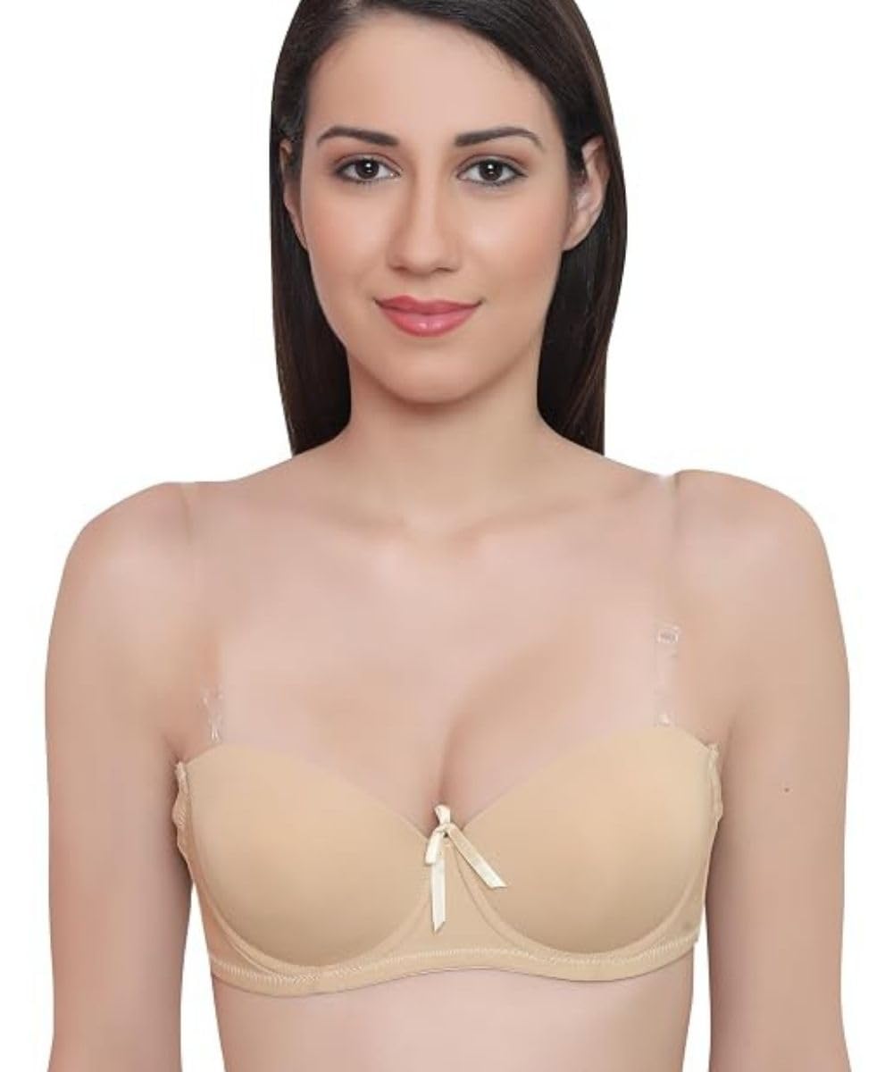 brachy Women's Polycotton Padded Underwire Strapless Bra Beige-picture-23