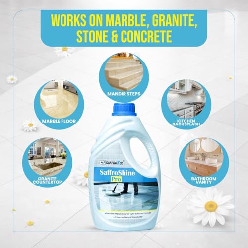 Image of Saffroshine Pro Marble Cleaner Shampoo 1 Litre- pH Neutral Floor Cleaning Liquid, Strong Stain Remover for Home Granite Stone Quartz, Kota, Italian Shiner (Pack of 2)