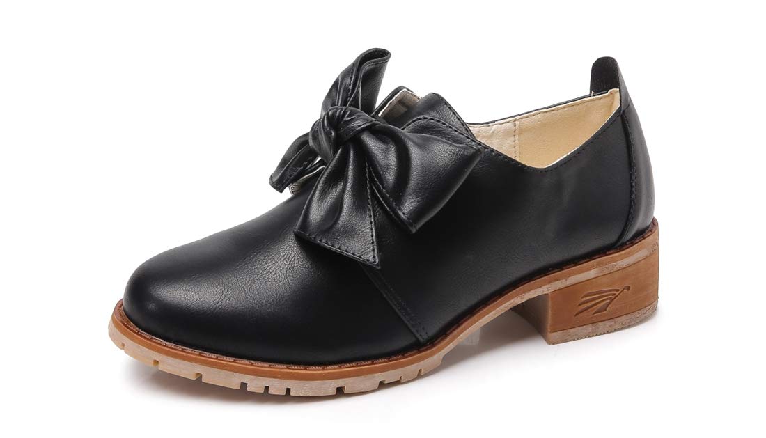 LL STUDIO Womens' Bowknot Elastic Chunky Heel Slip-on Dress Shoes