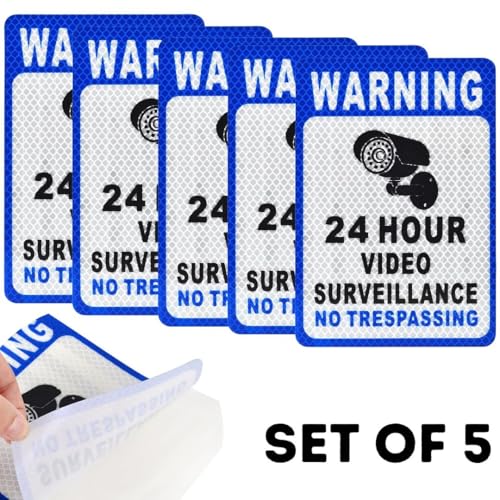 Image of CVANU Reflective CCVT Surveillance (Set of 5) Self-Adhesive Bold Security Notice Vinyl Sign Sticker Decals for Shops| Offices| Parking Areas (5.9X4inch) Blue 866