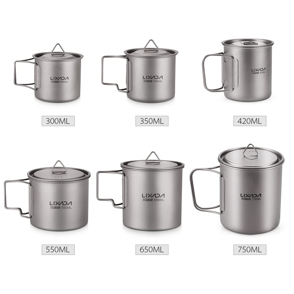 Lixada Ultraleichter Titan-Camping-Topf mit Griff zum Aufhängen, Outdoor-Wasserbecher für Picknick, Wandern, Camping, Wandern
