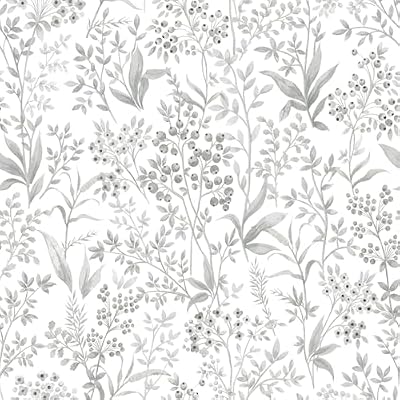Cohoo Home Gray White Peel and Stick Wallpaper Gray Floral Contact Paper for Cabinets Drawers 17.3inW 118inL Self-Adhesive Removable Wallpaper Shelf Liner Bedroom Bathroom Waterproof Neutral Farmhouse
