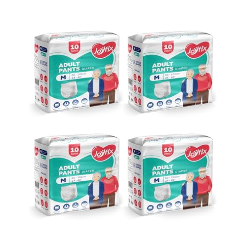 Image of JOYFIX Unisex Adult Diapers|Pant Style|Waist Size 60-102 Cm (24 inch-40 inch)|Medium|Pack Of 4|Odour Lock|Anti-Bacterial Absorbent-M (40 Pieces)