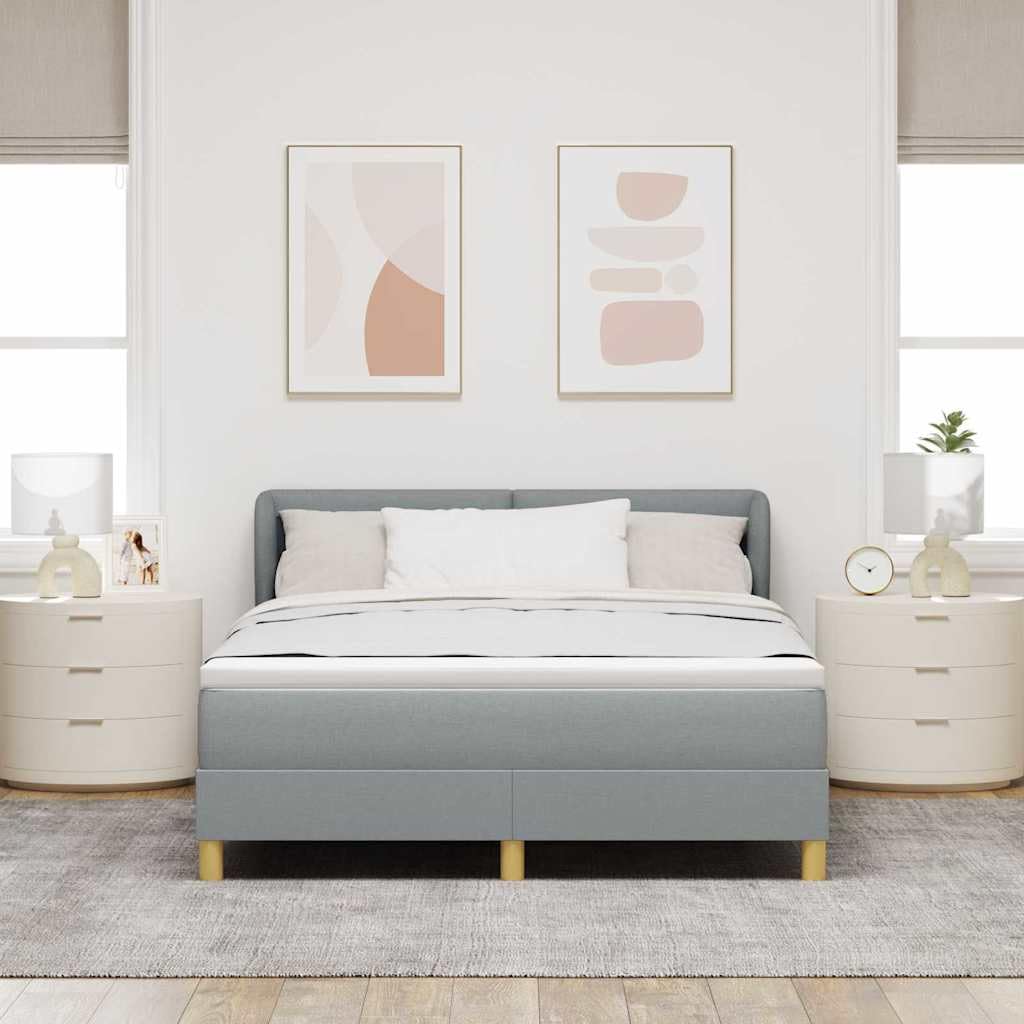 Cama con somier con colchón gris claro, 140 x 190 cm, funda de tela, cabecero ajustable, marco de madera estable, núcleo de muelles ensacados para parejas, dormitorio moderno