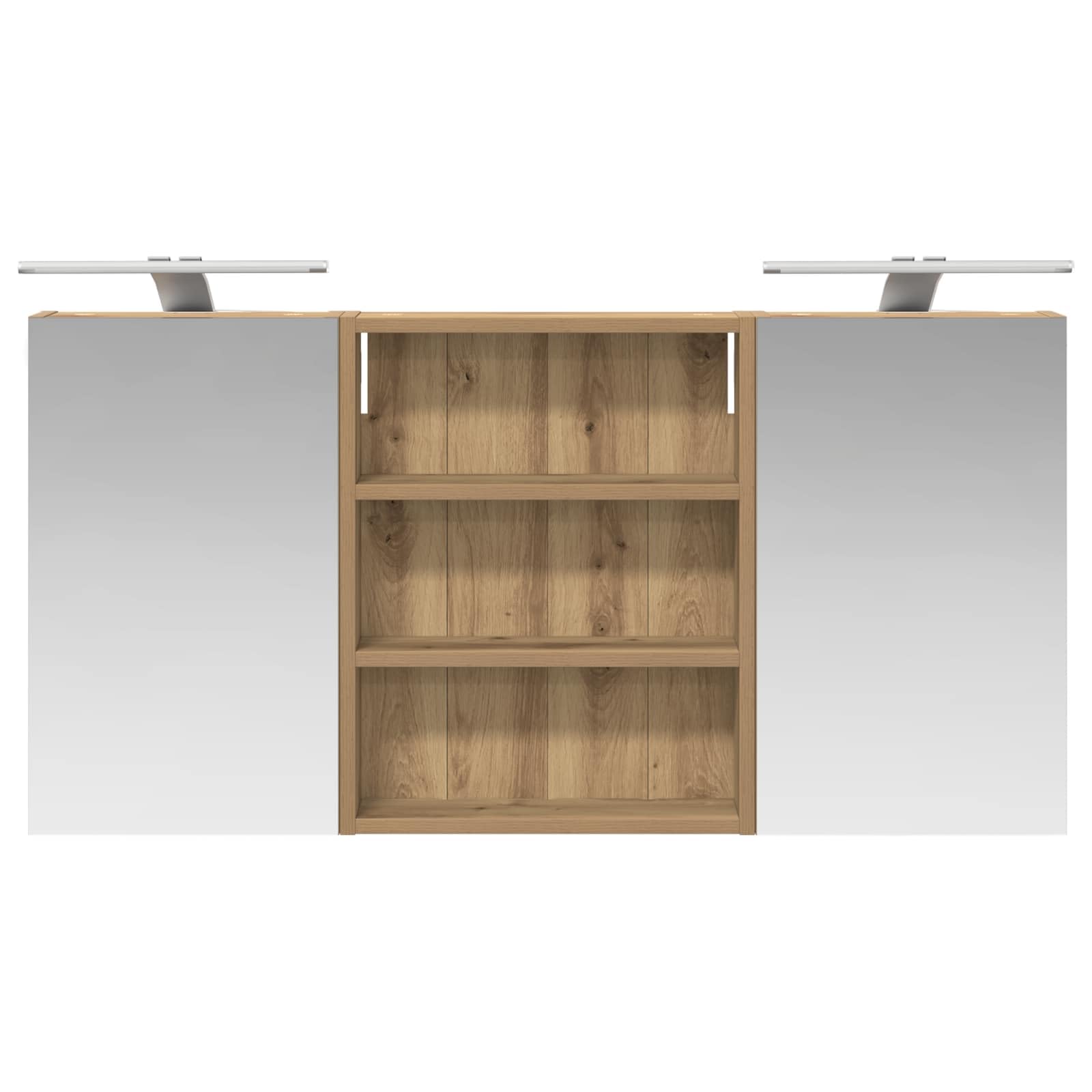 3-częściowy zestaw szafek łazienkowych z drewnopochodnym z oświetleniem LED, 100 x 10,5 x 50 cm, montowana na ścianie, z miejscem do przechowywania, półkami, dwojgiem drzwi i dwukierunkowym