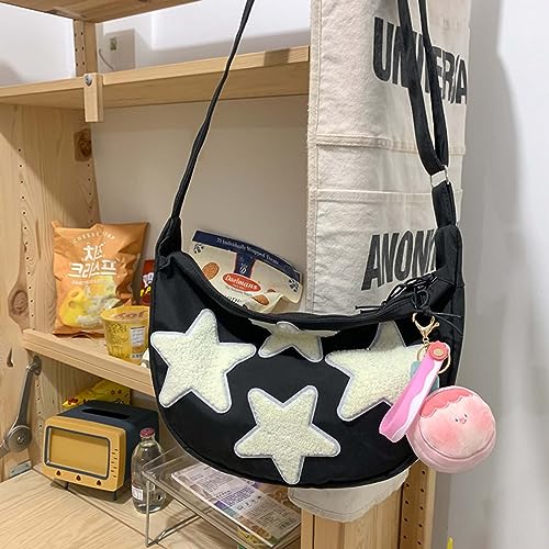 Large Nylon Crescent Bag Cute Dumpling Bag Half-Moon Crossbody Bag with Kawaii Charms Adjustable Shoulder Strap2