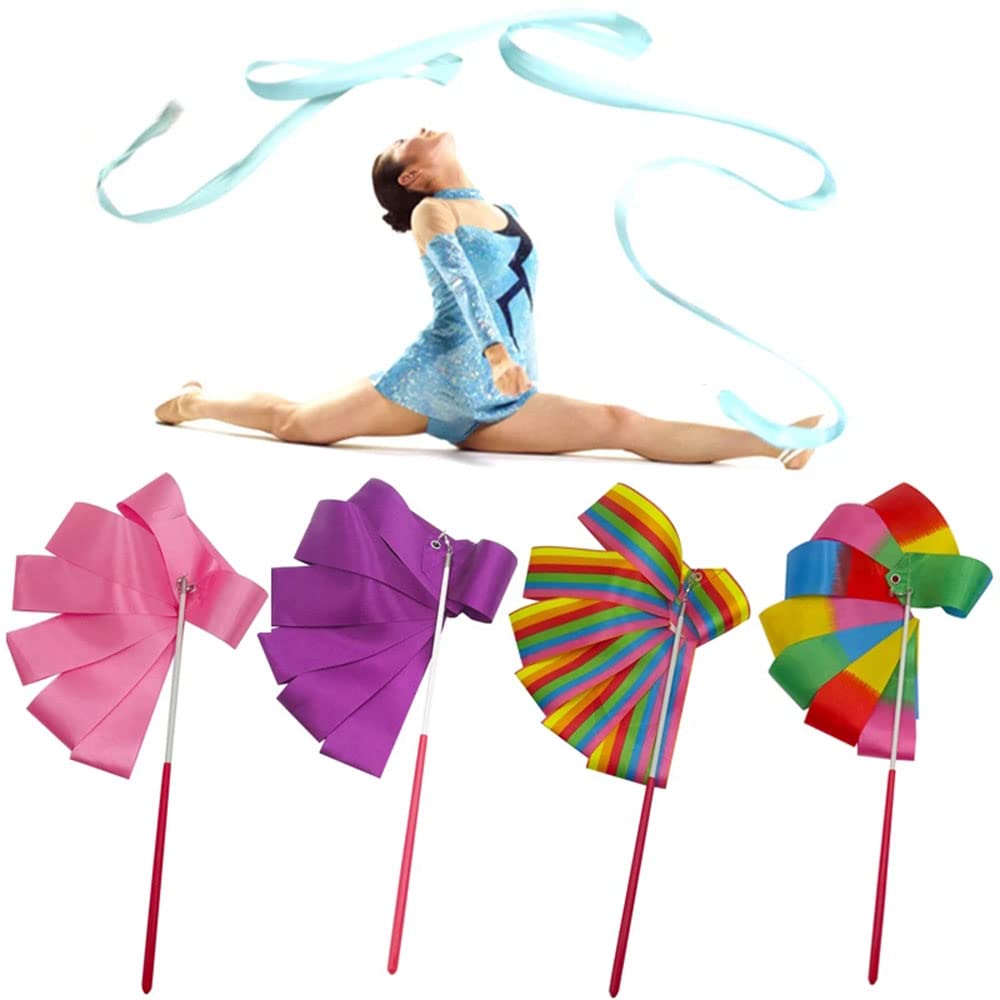 MaoNativey 4Pcs Dance Ribbons, Rhythmic Gymnastics Ribbon Dancing Streamers Twirling with Rods for Artistic Dancing Gym Circus Training(2-Meter)