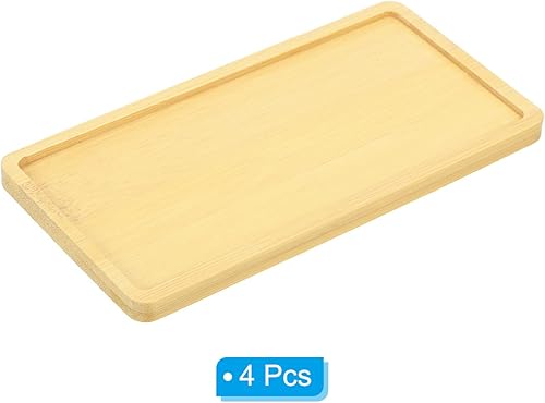 Miniatura 8 de PATIKIL Platillo para macetas de 7 x 3.5 pulgadas, paquete de 2 bandejas rectangulares de bambú para goteo de flores para el hogar e interiores