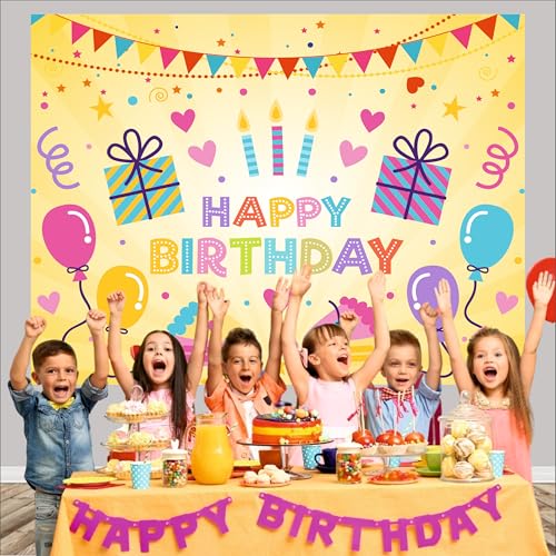Image of Happy Birthday Backdrop 5x4 Ft | Backdrops for Decoration | Birthday Decoration Backdrop | Banner for Kids Theme Party
