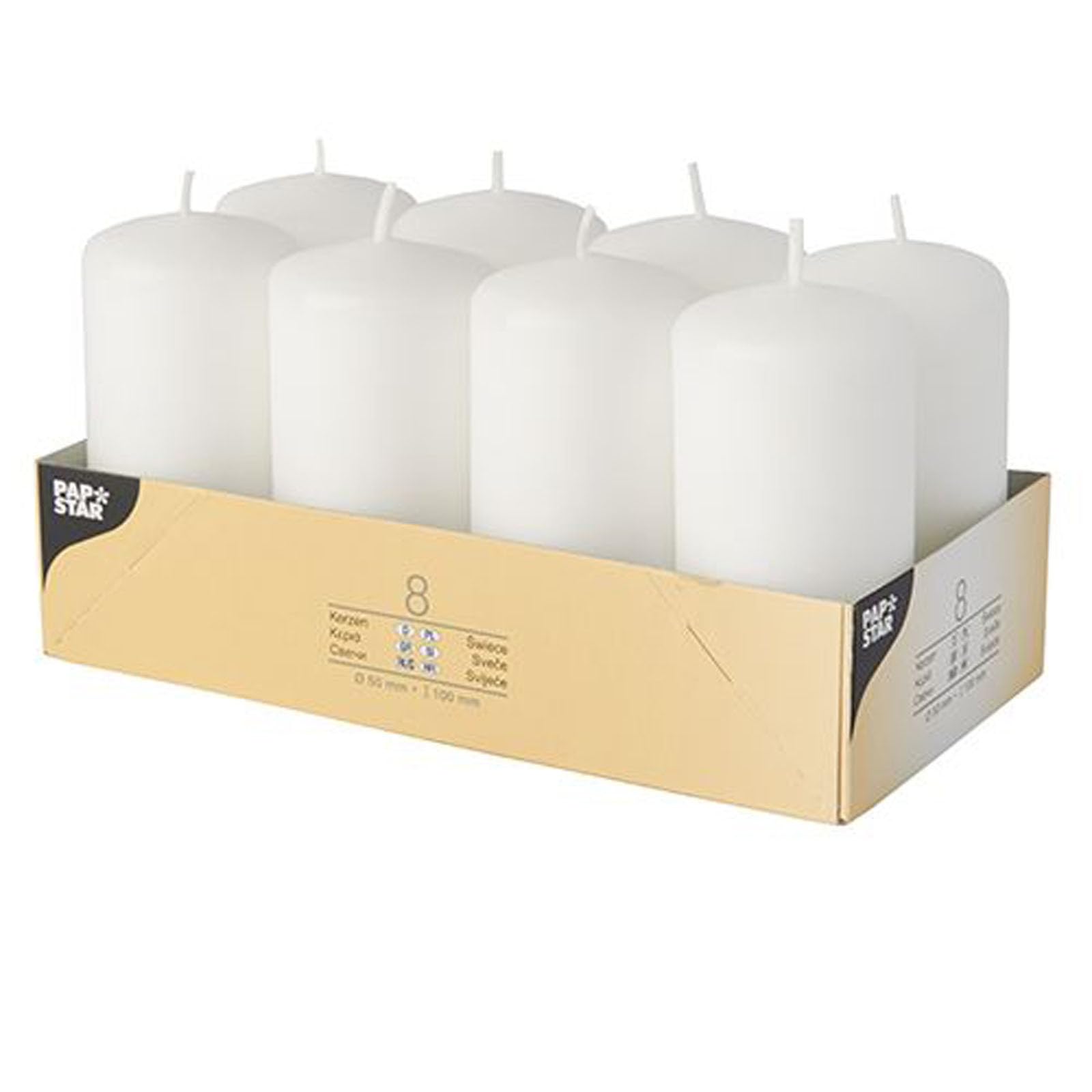 PAPSTAR 1 Karton = 6x8 Stumpenkerzen Ø 50 mm · 100 mm Weiss 17984