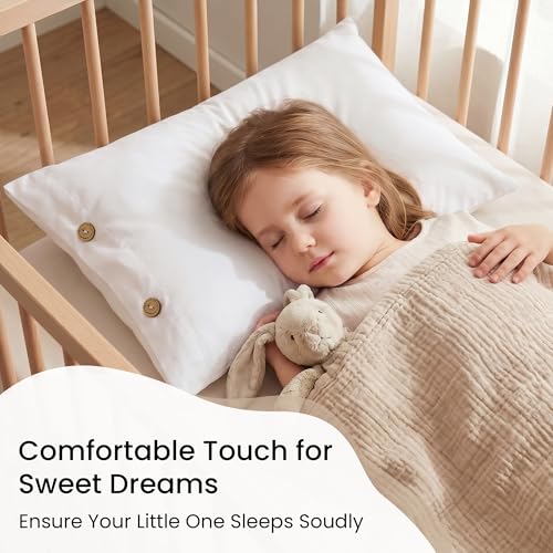 Image of EXQ Home Toddler Pillowcases with Button Closure 13x18 Travel Pillow Case Set of 2, Small Pillow Case Fits Baby Pillow Sized 12x16, 13x18, Kids Pillowcases 2 Pack Machine Washable (White)