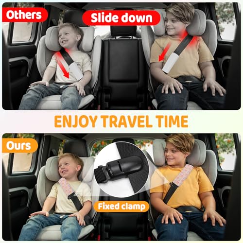 Image of 1 Pack with Fixed clamp Seat Belt Cover for Kids, Soft Comfort Car Seat Belt Covers, Cute Pattern Seat Strap Shoulder Pads for Girls and Boys (Orange Smiling)