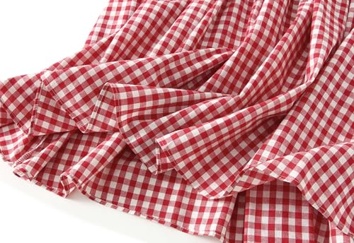 Womens Plaid Skirt Gingham Elastic High Waist Skirts A Line Midi Skirt Loose Fit Flowy Swing Skirts 2025 Fashion4