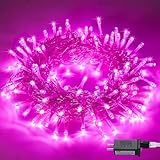JMEXSUSS Connectable 100 LED Room Lights, 33ft 8 Modes Pink Christmas Lights Clear Wire, Plug in Pink String Lights Indoor Outdoor for Room Decor Christmas Tree Bedroom Valentines Party