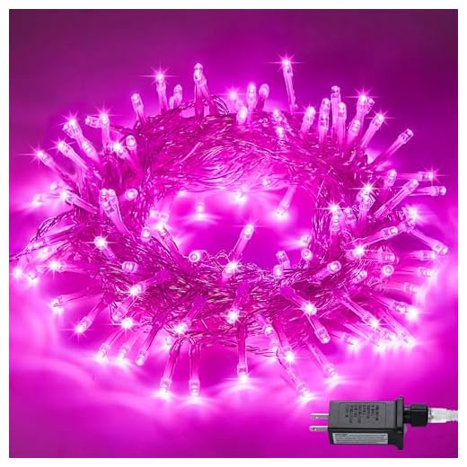 JMEXSUSS Connectable 100 LED Room Lights, 33ft 8 Modes Pink Christmas Lights Clear Wire, Plug in Pink String Lights Indoor Outdoor for Room Decor Christmas Tree Bedroom Valentines Party
