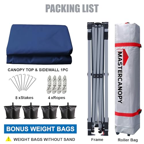 Image of MASTERCANOPY 8x8 Durable Pop Up Canopy Tent with 1 Sidewall, Navy Blue