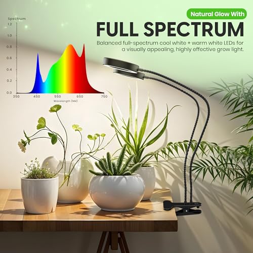 Image of OSANI LED Grow Lights for Indoor Plants, 24 inch Full Spectrum Plant Light with Gooseneck Clip On Clamp, Dimmable Desk Lamp, Auto Timer, Indoor Plant Grow Light
