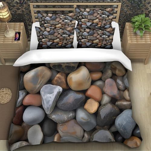 Housse de couette galets de plage naturels 3 pièces 220x240 microfibre lit king