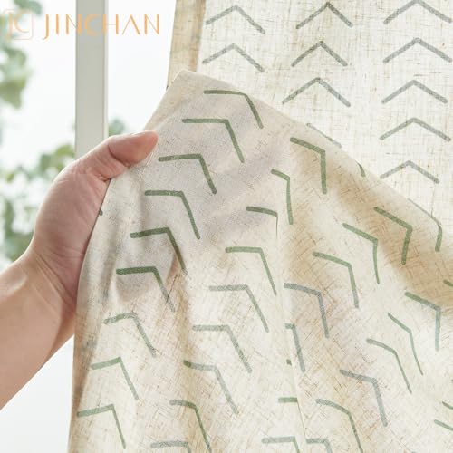jinchan Green Boho Linen Curtains 96 Inch Farmhouse Back Tab 2 Panels - image 3