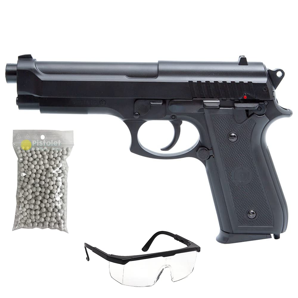2EAGLE Pack de Pistola de Airsoft PT92 con Muelle/Material: plástico de Alta Resistencia y Culata metálica/Potencia 0,5 Joule/entregado con Accesorios