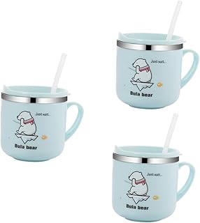 TEHAUX 3 Peças Copo Com Canudinho Canudos De Metal Para Beber Canudos Copos De Palha Garrafa De Beber Copos Isolados Copos Para Crianças Copos De Jardim De Infância Copo De Palha