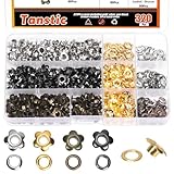Tanstic Flower Eyelet Grommets Metal Eyelets Grommets Flower Shaped Eyelets for Clothes Bag Belt (Gold,Silver,Black,Bronze)