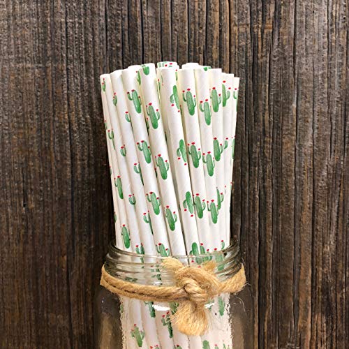 Pitillos de papel diseño cactus verde y blanco 50 pack miniatura 2