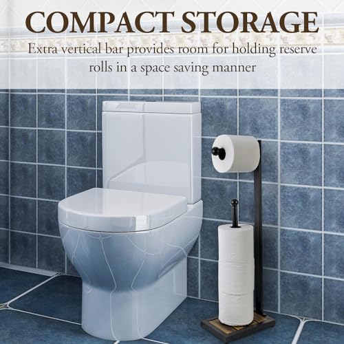 Mygift BATH2657BRN Industrial Matte Black Metal Pedestal Toilet Paper Holder Stand thumb #1