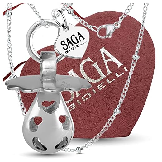 SAGA GIOIELLI® - Llamador de ángeles embarazada chupete de sonido con cadena de acero