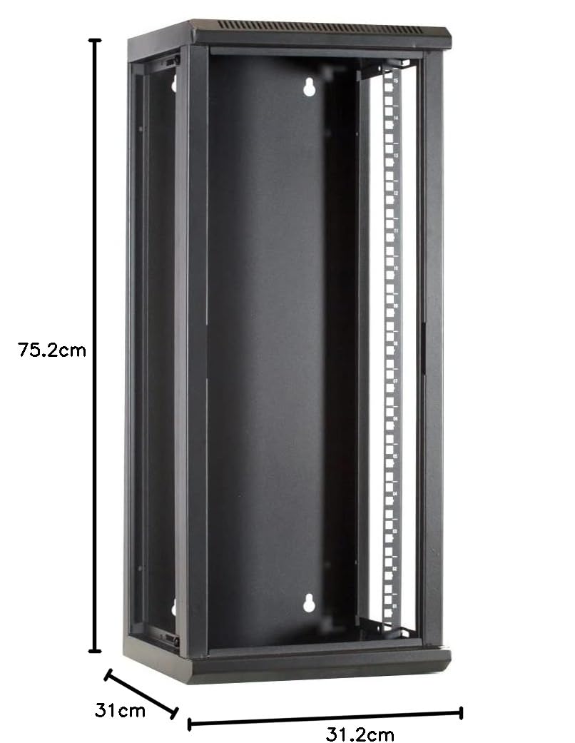 15 HE - 10 Zoll Serverschrank - mit Glastür - (BxTxH) 312x310x752mm - Schwarz - für Zuhause und im Büro