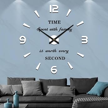Vangold Modern Mute DIY Large Wall Clock 3D Sticker Big Wall Clocks for Home Office Decor Gift