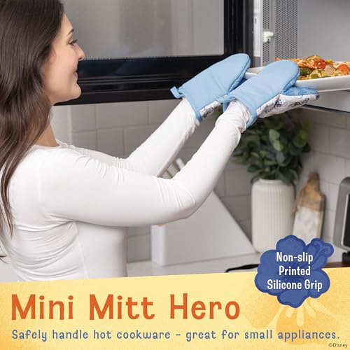 Image of Disney Stitch Mini Oven Mitts, 2-Pack, Heat Resistant 450F | Compact 5.5 inchx7.5 inch pot holders for kitchen, printed silicone offers non-slip grip, ambidextrous,hand wash or spot clean