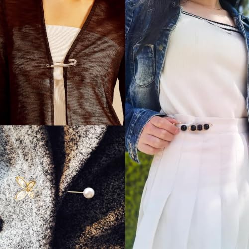 Image of 15PCS Pearl Brooch Safety Pins, Pant Waist Tightener Sharp Pins for Sweater Shawl Collar Dress Cardigan Shirt Jeans Clothes Accessories Decoration for Women