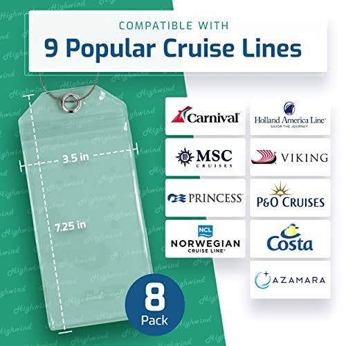 Highwind 8-Pack Clear Luggage Tag for Suitcases Compatible with 9 Cruise Lines - 7.25 x 3.5 Inches Wide Plastic Cruise Tag Holders - Waterproof E-Tag Sleeves with Zip Seal and Steel Loops3