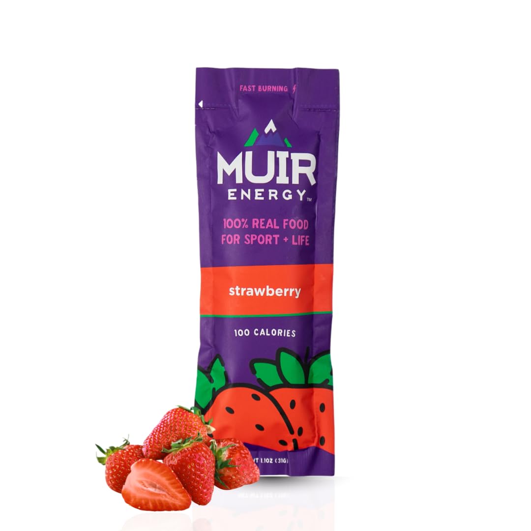 MUIR Strawberry Real Food Energy Gel - 10 Count | Organic Vegan Paleo Non-GMO Gluten-Free Fast Burning Endurance Gel | Clean Energy for Runners