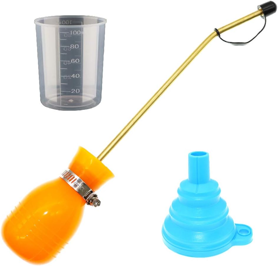 Pest Control Bulb Sprayer Handheld Pesticide Diatomaceous Earth Powder Duster With Long Copper Tube Easy-to-Use To Get Rid of Bugs & Pests (Orange)