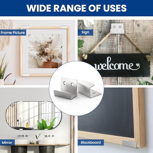 Image of 4 Pcs Tile Display Wall Hanger, Stainless Steel Wall Mounted Tile Bracket, Heavy Duty Tile Hanger with Mounting Screws for Mirrors, Picture Frame Ceramic Wall Display Silver