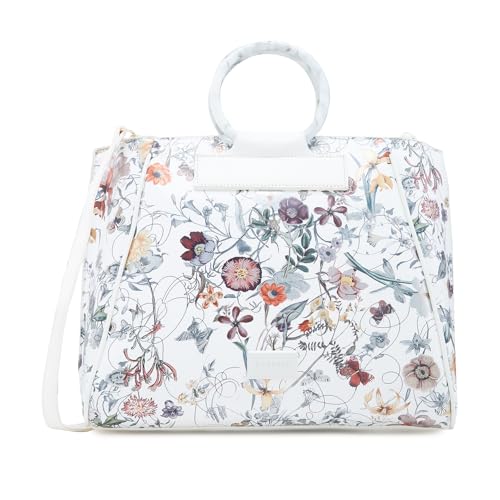 Image of Caprese Fiorella Satchel, White-Large | Stylish Floral Printed Shoulder Bag for Women with Adjustable Sling Strap | Easy Back Access Pocket & Spacious | Perfect for Office & Daily Essentials