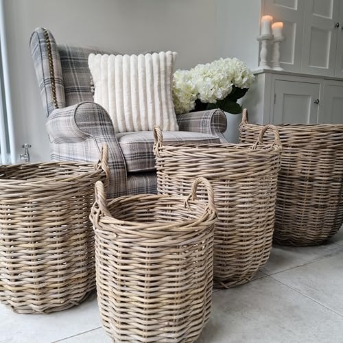 Handwoven Rattan Storage Basket with Handles, Natural Wicker, Extra Large Log Basket, Round Rattan Storage, XL Storage - Image 4