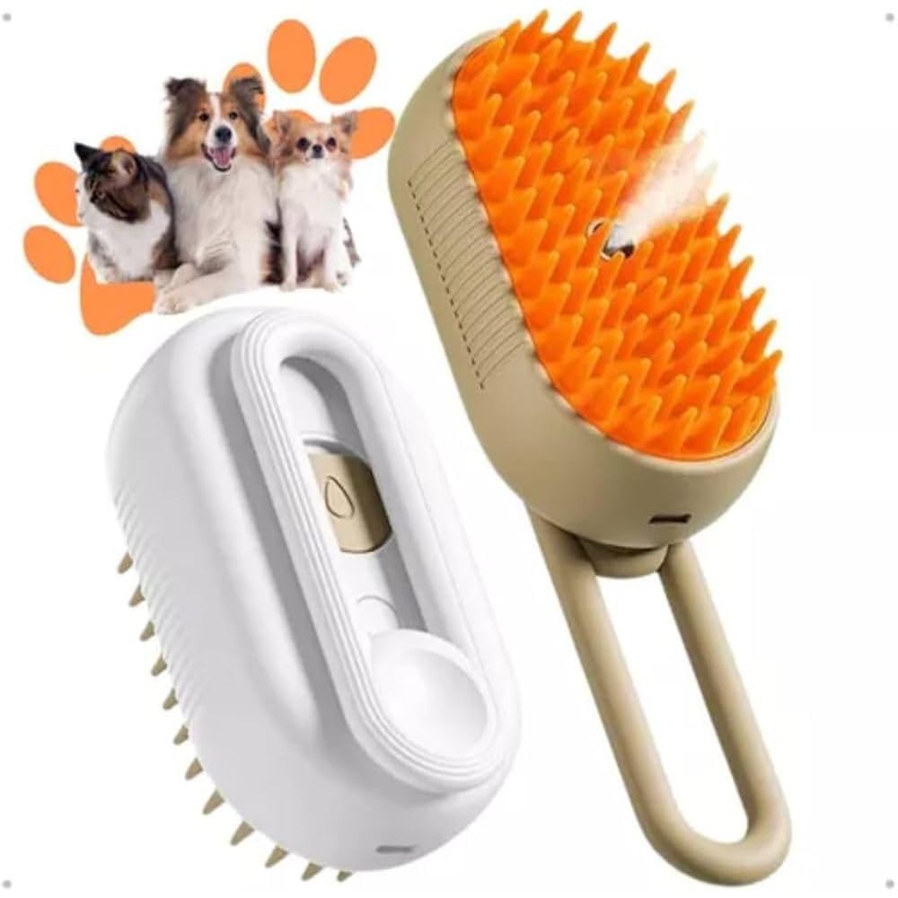 Escova Pet Elétrica 3 em 1 com Vapor Recarregável – Removedor de Pelos, Massageadora e
