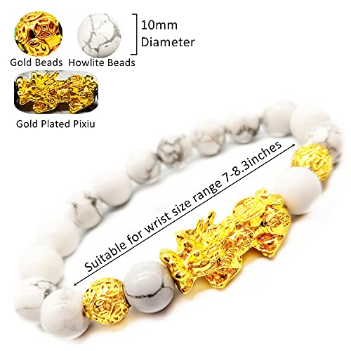 Homelavie Feng Shui Black Obsidian Wealth Bracelets Golden Pixiu Dragon Natural Stone Bracelet for Men Women Boy Girl Attract Wealth and Good Luck (Howlite) - Image 3