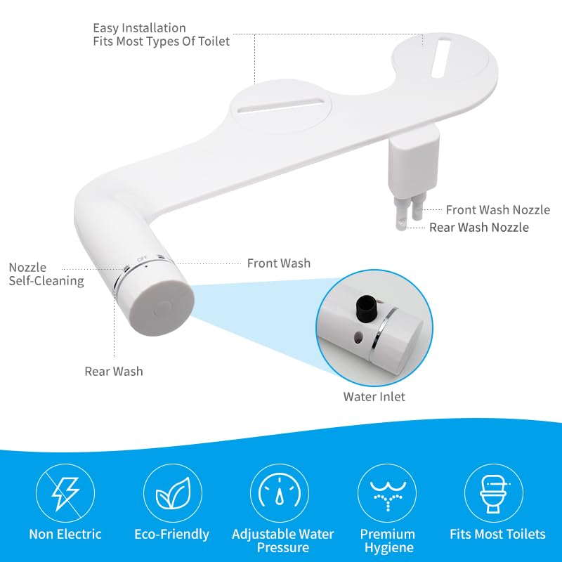 Image of Marcoware Ultra-Slim Dual Nozzle Bidet Attachment for Western Toilet, Self-Cleaning Front Wash for Female Hygine & Rear Wash, Hygienic Hands-Free Replacement for Jet Spray & Health Faucet
