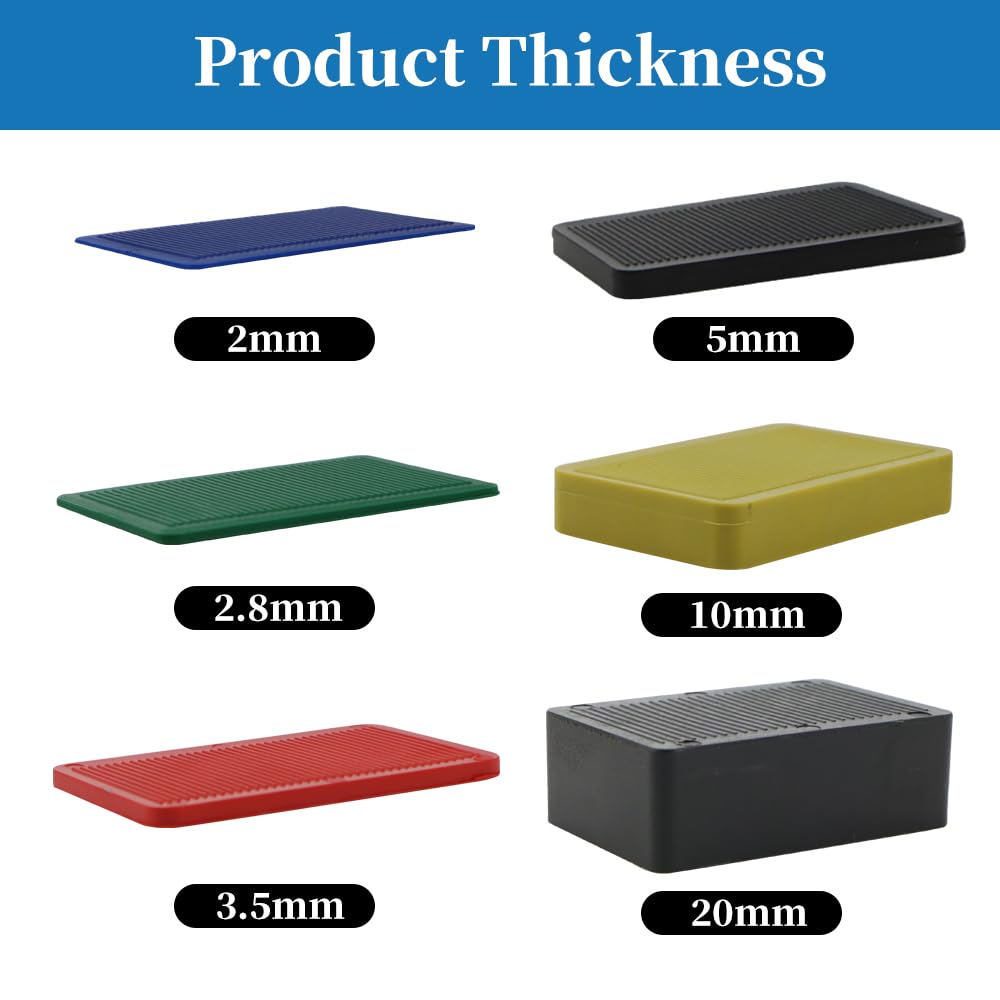 80 pezzi Spessori in plastica 40 x 60mm distanziatori per piastrelle cunei per piastrelle pavimento laminat spessori:2, 2.8, 3.5, 5, 10, 20 mm
