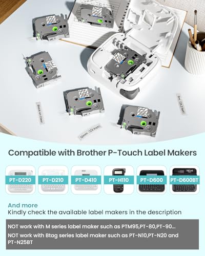 Image of 6-Pack Label Maker Tape 12mm 0.47 inch Clear TZe-131 Replacement for Brother P Touch Label Tape TZe131 TZ-131, Compatible with Brother Ptouch PT-D210 PT-H110 PT-D220 PT-D400, Black on Clear