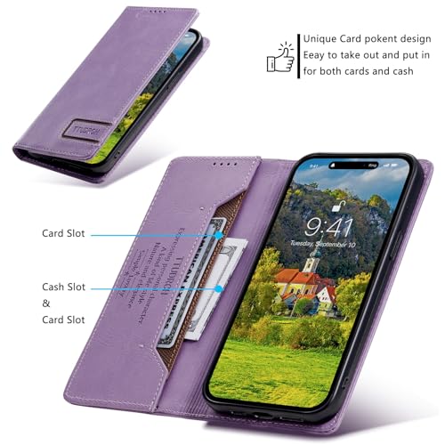 Coque cuir iPhone 14 Pro vert étui magnétique de qualité supérieure