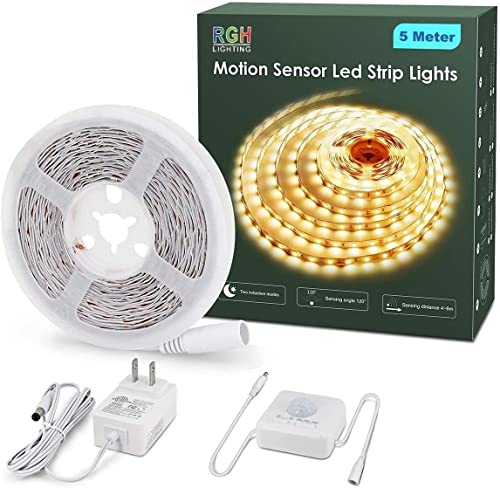 RGH LIGHTING Motion Sensor Led Strip Lights 5 Meters, 3000K Warm White Led Light Strip